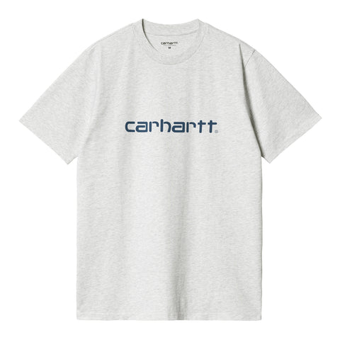 Carhartt WIP Script T-Shirt Ash Heather/Liberty. Foto da parte da frente.