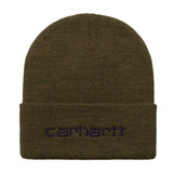 Carhartt WIP Script Beanie Highland/Cassis. Foto da parte da frente.