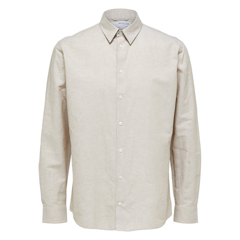 Selected Homme Linen Organic Cotton Blend Shirt Kelp. Foto da parte da frente.