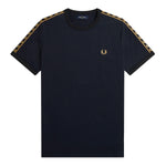 Fred Perry Gold Taped Ringer T-Shirt Navy. Foto de frente.