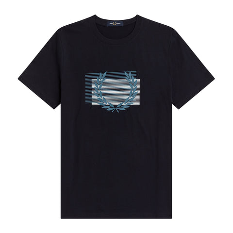 Fred Perry Glitched Graphic T-Shirt Navy. Foto de frente.