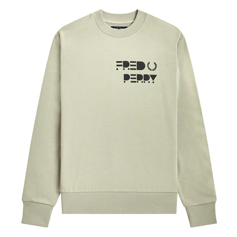 Fred Perry Raised Print Sweatshirt Light Oyster. Foto da parte da frente.