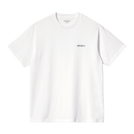 Carhartt WIP Script Embroidery T-Shirt em branco com logo bordado a preto. Foto de frente.