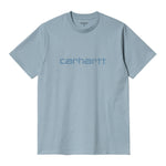 Carhartt WIP Script T-Shirt Frosted Blue/Icy Water. Foto de frente.
