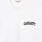 Carhartt WIP University Script T-Shirt White/Black. Foto de detalhe do logotipo.