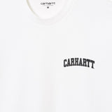 Carhartt WIP University Script T-Shirt White/Black. Foto de detalhe do logotipo.